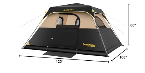FanttikOutdoor Zeta C6 Pro Camping Tent 6 Person Instant Cabin Tent Setup in 60 Seconds with Rainfly & Windproof Portable with Carry Bag for Family Camping & Hiking, Khaki
