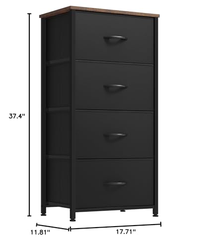 DWVO Dresser with 4 Drawers - Fabric Dresser, Organizer Unit for Bedroom, Living Room, Closets - Sturdy Steel Frame, Easy Pull Fabric Bins & Wooden Top