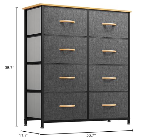 GOOBED Dresser, Fabric Dresser with 8 Drawers, Chest of Drawers for Closet, Sturdy Steel Frame, Wooden Top, Easy Pull Handle