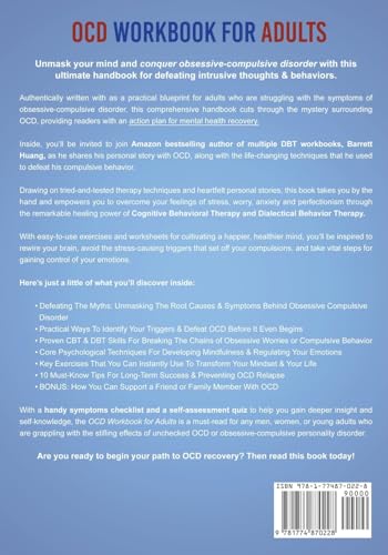 OCD Workbook For Adults: Overcome Obsessive Compulsive Disorder Using CBT & DBT Skills for Intrusive Thoughts & Behaviors | Mindfulness, Emotion ... for Men & Women (Mental Health Therapy)