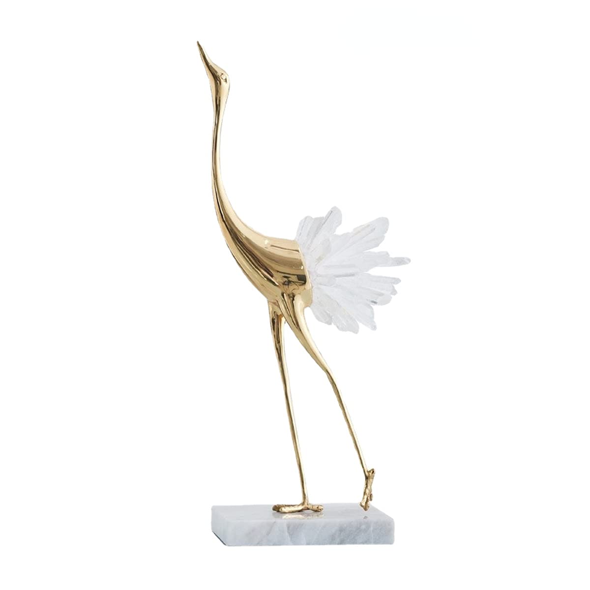 suruim Elegant Gold Crane Bird Statues with Crystal Tail Accents, Decorative Brass Figurines for Home Decor (White A)