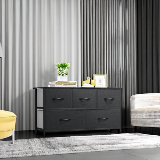 DWVO 5 Dresser for Bedroom, Fabric 5 Drawers, Chest of Drawers for Closet, Black Dresser & Chest of Drawers
