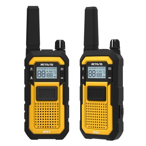 Retevis RB48 Heavy Duty Walkie Talkies, Waterproof Two Way Radio, Advanced Triple Proof, 2000 mAh, Emergency, 2 Way Radio Long Range for Job Site (4 Pack) Yellow