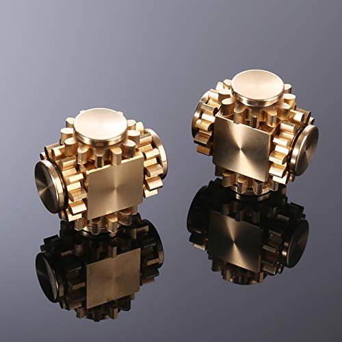 PAPUKA Pure Brass Cube Gears Linkage Anti-Anxiety Fidget Spinner Toy,Metal DIY EDC Meditation Break Bad Habits ADHD Finger Spinning Toy for Kid and Adults High Speed Precision Brass Material