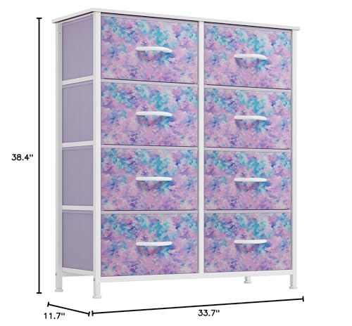 GOOBED Fabric Dresser Drawer, Tall Storage Dresser with 8 Drawers, Chest of Drawers, Storage Drawer Organizer for Closet, Living Room, Closets, Tie-dye Purple