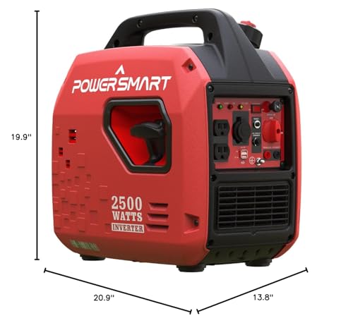 PowerSmart 2500-Watt Portable Gas Inverter Generator, Super Quiet, High Fuel-Efficient Generator, Lightweight, CARB Compliant PS5025