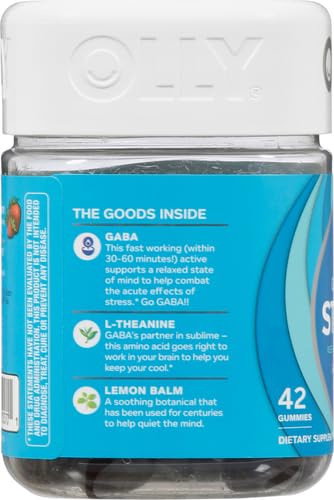 OLLY Goodbye Stress Gummy, GABA, L-Theanine, Lemon Balm, Stress Relief Supplement, Berry - 42 Count