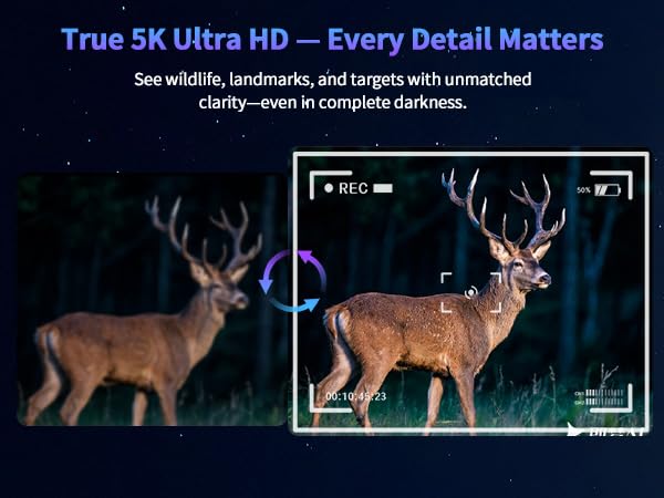 RuralRanger 5K Night Vision Goggles for Adults | 5K Video & 60MP Photos | 10X Zoom | Lightweight 300g | 850nm IR | 300M Range | 3'' HD Screen | for Camping & Security, Camouflage