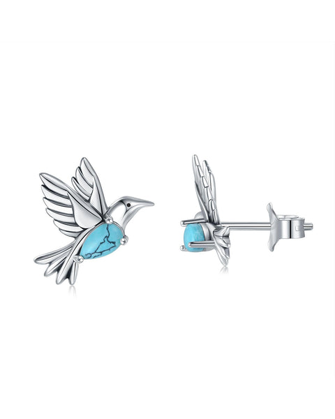 S925 Sterling Silver Turquoise Dragonfly Sunflower/Hummingbird/Butterfly/Cross/Anchor Earring Vintage Bohemian Jewelry Natural Drop/Stud Earrings Birthday Jewelry Gifts for Women (Hummingbird)