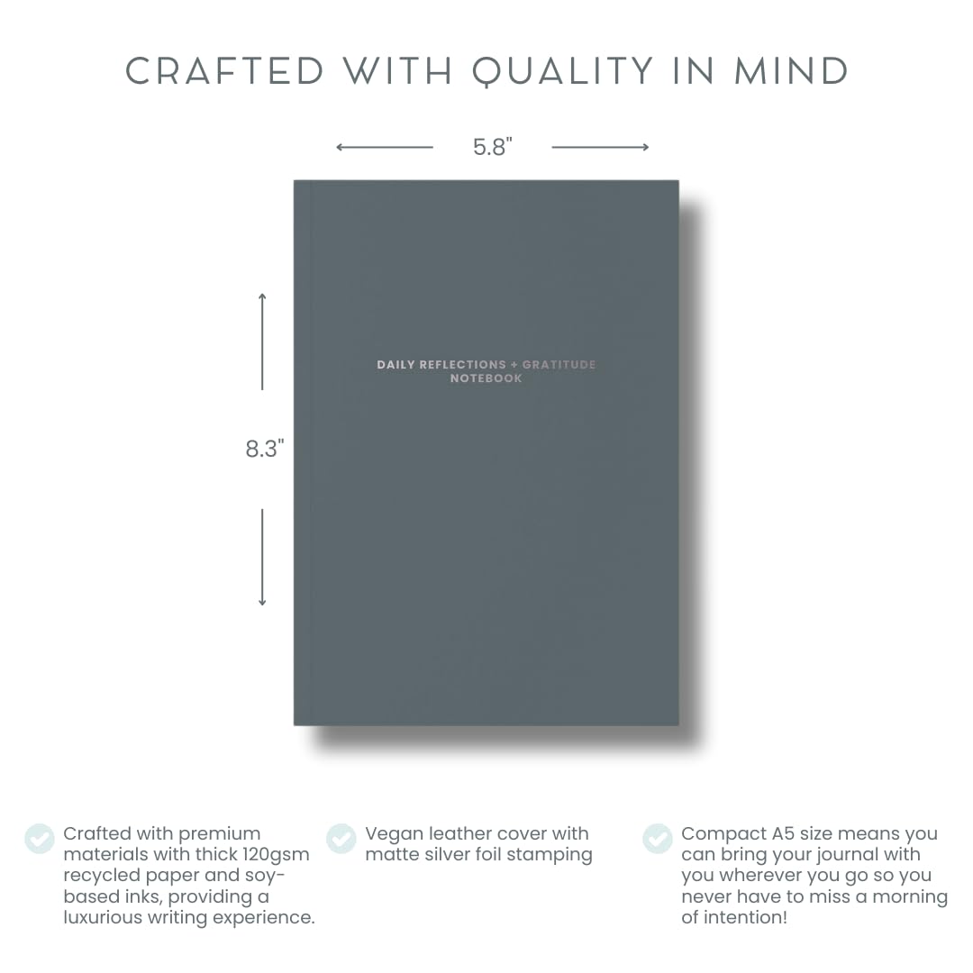 MäksēLife Evening Reflections & Gratitude Journal - Daily Mindfulness & Self-Care Notebook, A5 Lay-Flat Binding, Vegan Leatherette Cover, Bedtime Companion for Positive Intentions