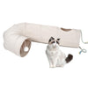 Cat Tunnel, 2-Way Collapsible Cat Tube with Interactive Peek-A-Boo Hole, Toy Ball, and Rope – Ideal for Indoor Cats, Kittens, and Rabbits, Beige