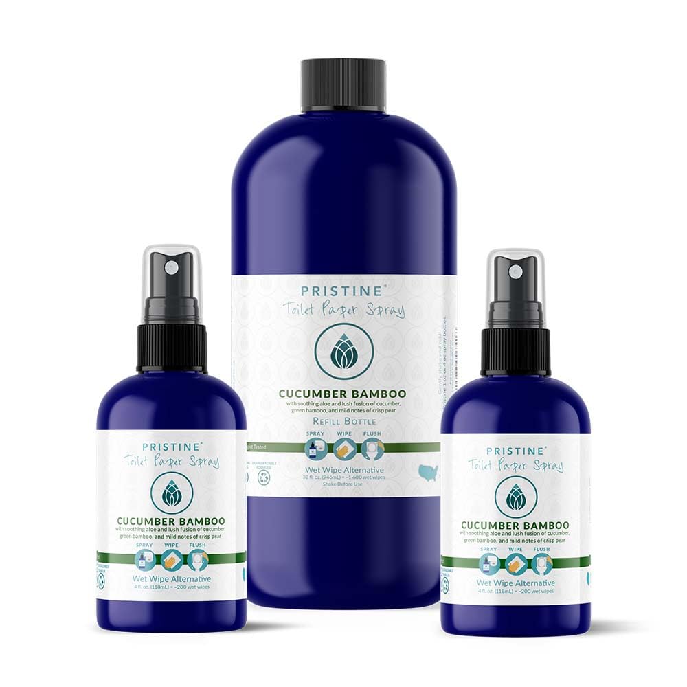 Pristine Toilet Paper Spray: As Seen on Shark Tank, the More Natural Alternative to Flushable Wet Wipes & Personal Cleansing Wipes, Spray Dry Toilet Paper to Create a Flushable Wipe - Cucumber Bamboo