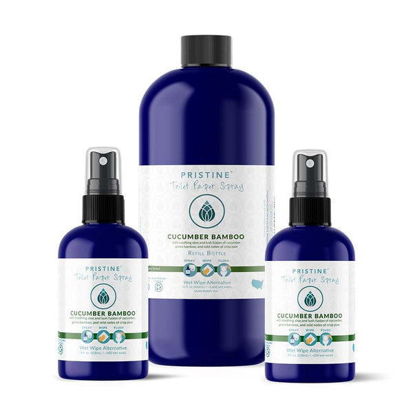 Pristine Toilet Paper Spray: As Seen on Shark Tank, the More Natural Alternative to Flushable Wet Wipes & Personal Cleansing Wipes, Spray Dry Toilet Paper to Create a Flushable Wipe - Cucumber Bamboo