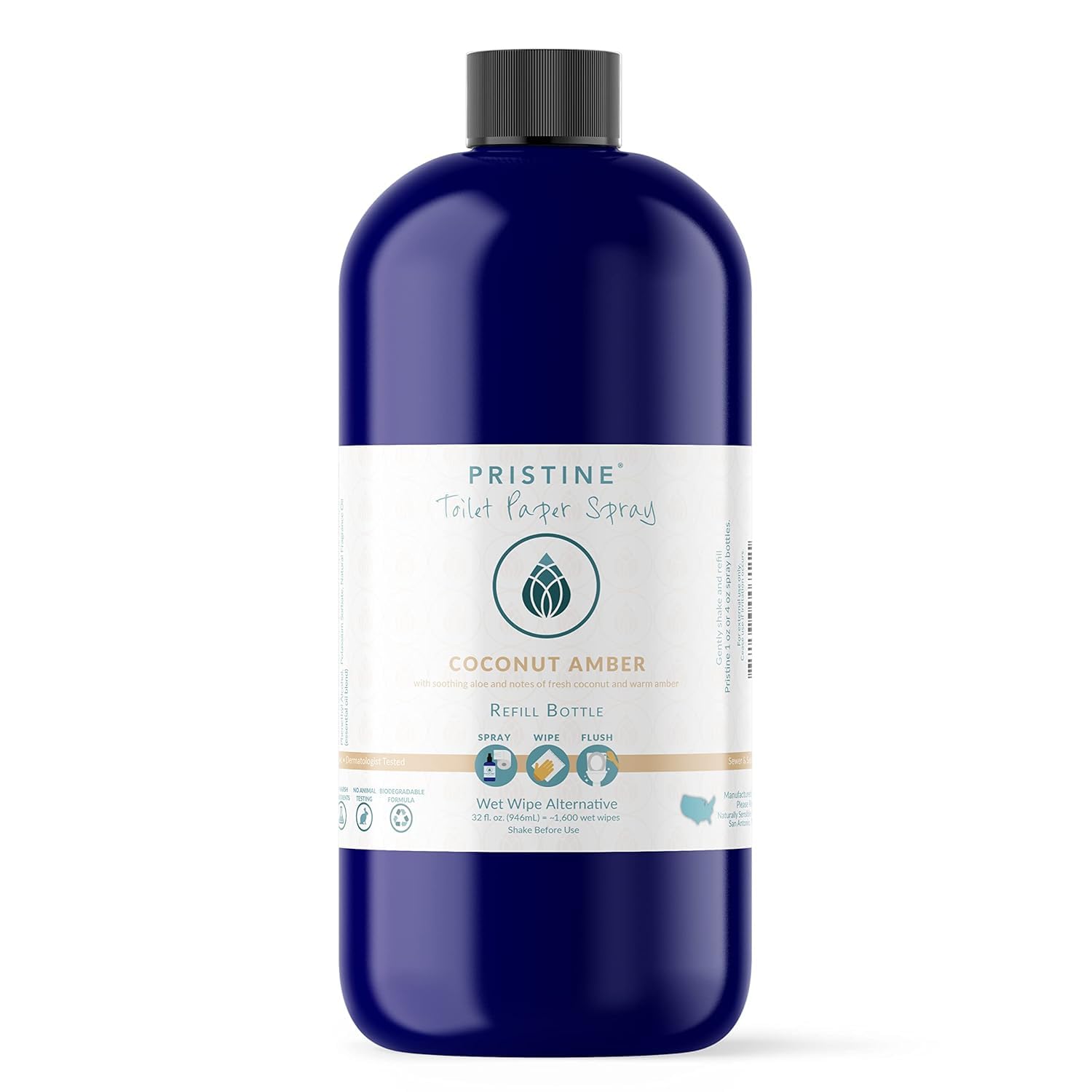 Pristine Toilet Paper Spray: As Seen on Shark Tank, the More Natural Alternative to Flushable Wet Wipes & Personal Cleansing Wipes, Spray Dry Toilet Paper to Create a Flushable Wipe - Coconut Amber