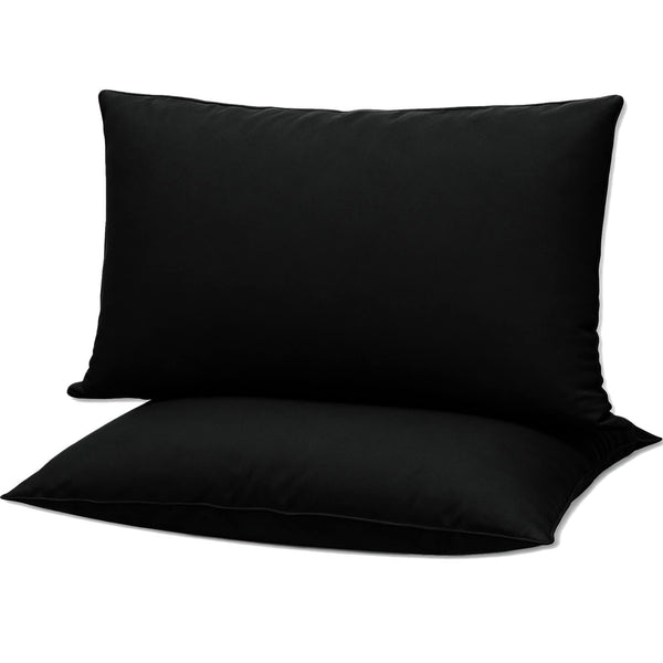 Gooeb Flat Ultra Thin Bed Pillows Standard/Queen Size Pillow Set of 2 Extra Soft Down Alternative for Stomach Back Sleeping Black