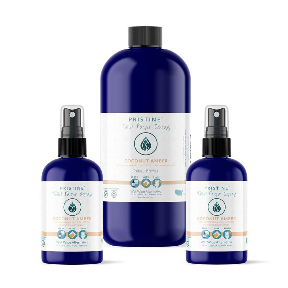 Pristine Toilet Paper Spray: As Seen on Shark Tank, the More Natural Alternative to Flushable Wet Wipes & Personal Cleansing Wipes, Spray Dry Toilet Paper to Create a Flushable Wipe - Coconut Amber