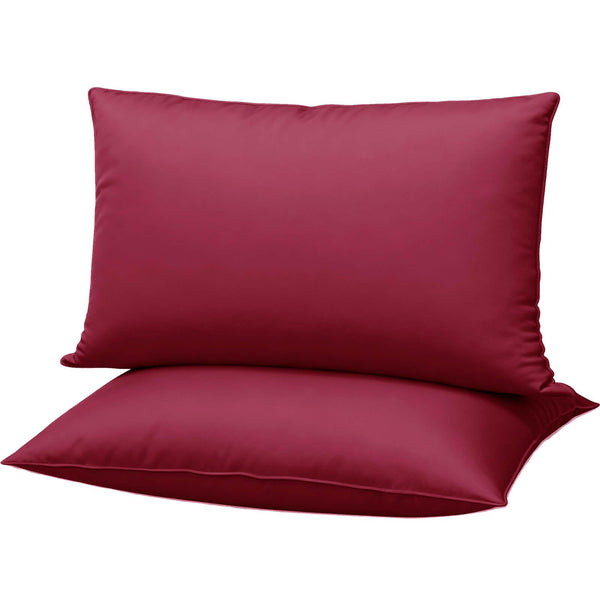 Gooeb Flat Ultra Thin Bed Pillows Queen Size Pillow Set of 2 Extra Soft Down Alternative for Stomach Side Back Sleeper Burgundy 20x30inches