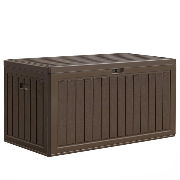 YITAHOME 90 Gallon Large Deck Box, Double-Wall Resin Outdoor Storage Boxes, Deck Storage for Patio Furniture, Cushions, Pool Float, Garden Tools, Lockable & Waterproof (Brown)