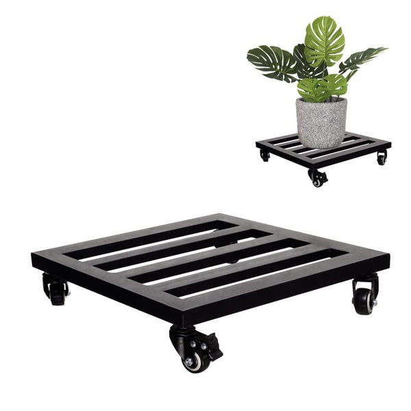 IDZO 14Inch Plant Caddy with Wheels Heavy Duty Capacity 385 Lbs, Metal Cast Iron Rolling Stray, Plant Stand with Wheels Lockable Repositioning Heavy Pots, Hauling Heavy Household Items - Black
