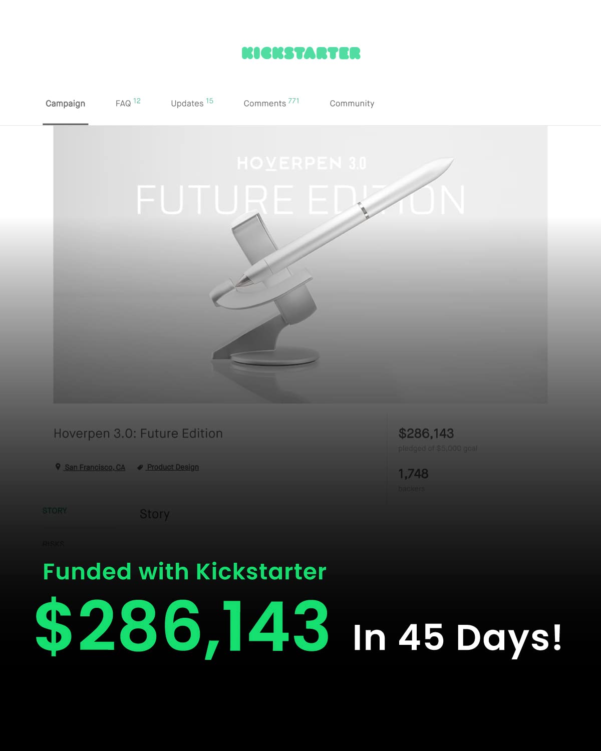 novium Hoverpen Future Edition - Luxury Fountain Pen & Rollerball Pen All-In Gift Box, Fine Nib, Futuristic Aesthetic, Aerospace Metal Made, Free Spinning Executive Pen, Gifts for Boss (Deep Black)