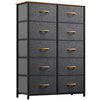 GOOBED 10 Drawers Dresser, Fabric Dresser, Tall Chest Organizer Unit for Living Room, Hallway, Closets, Sturdy Steel Frame, Wooden Top