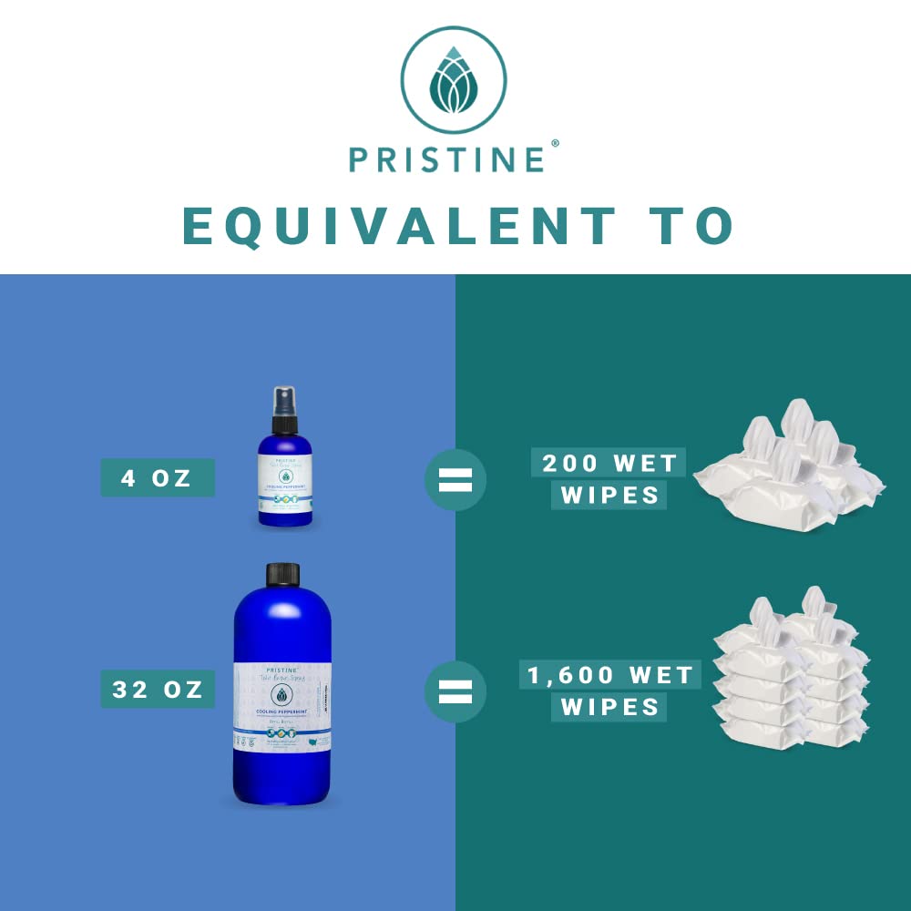Pristine Toilet Paper Spray: As Seen on Shark Tank, the More Natural Alternative to Flushable Wet Wipes & Personal Cleansing Wipes, Spray Dry Toilet Paper to Create a Flushable Wipe - Peppermint