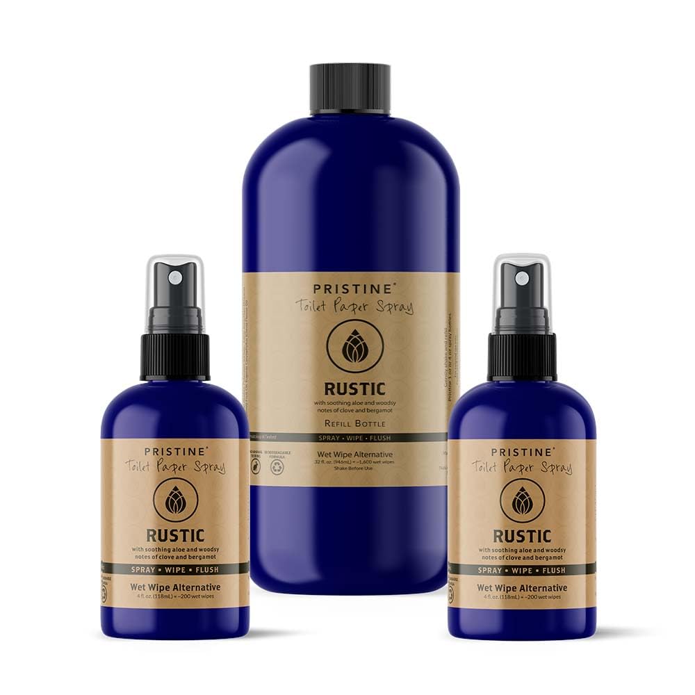 Pristine Toilet Paper Spray: As Seen on Shark Tank, the More Natural Alternative to Flushable Wet Wipes & Personal Cleansing Wipes, Spray Dry Toilet Paper to Create a Flushable Wipe - Rustic Bergamot