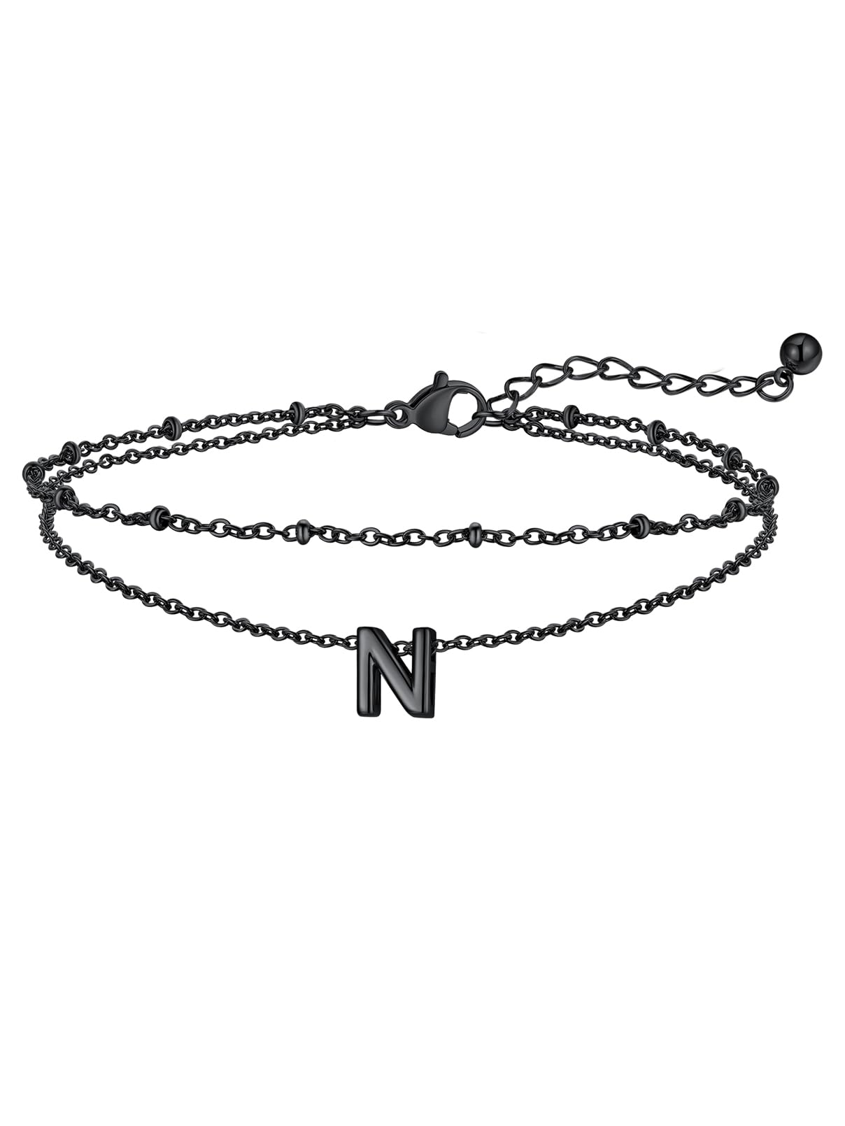 FaithHeart Black Anklets for Women, No Tarnish Stainless Steel Ankle Bracelets Waterproof Summer Beach Jewelry Gift for Women, Length 8.5"+2"
