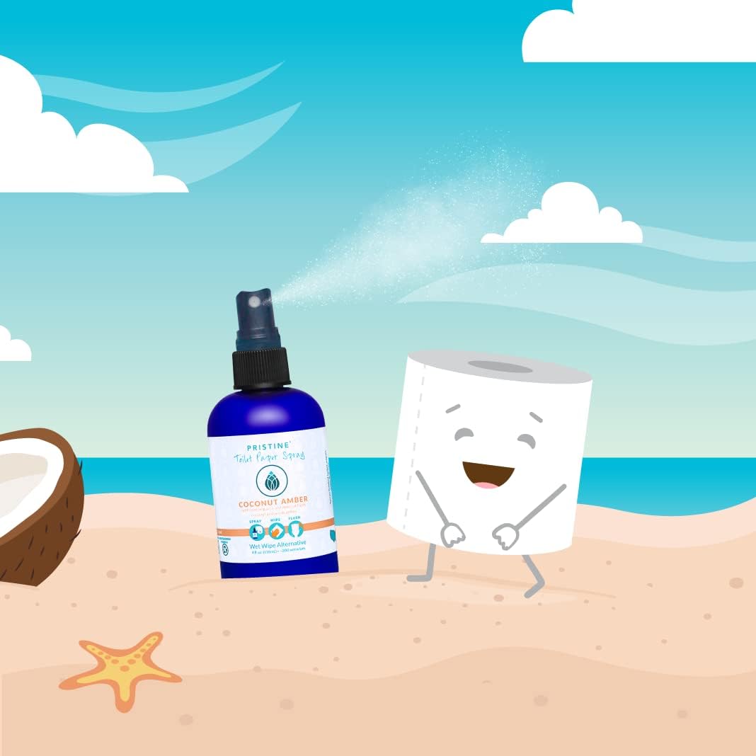 Pristine Toilet Paper Spray: As Seen on Shark Tank, the More Natural Alternative to Flushable Wet Wipes & Personal Cleansing Wipes, Spray Dry Toilet Paper to Create a Flushable Wipe - Coconut Amber