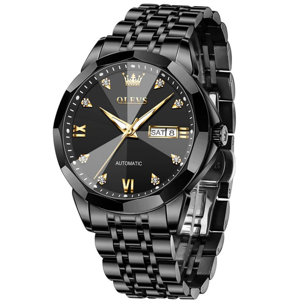OLEVS Watch Men Fashion Luxury Black Large Mechanical Watches for Men Classic Stainless Steel Waterproof Mens Watch Classic Dress Automatic Day Date Self Winding Men's Watches Relojes para Hombres