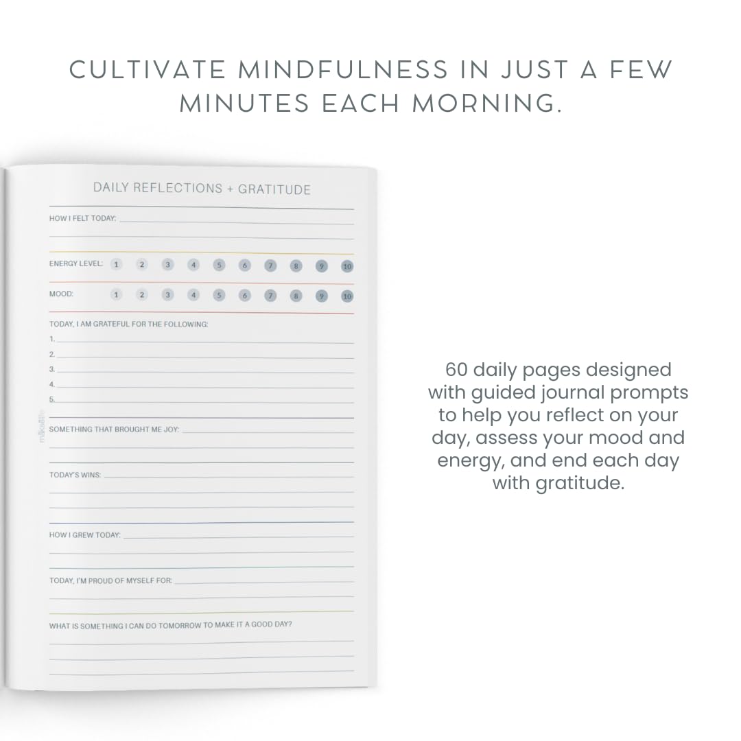 MäksēLife Evening Reflections & Gratitude Journal - Daily Mindfulness & Self-Care Notebook, A5 Lay-Flat Binding, Vegan Leatherette Cover, Bedtime Companion for Positive Intentions