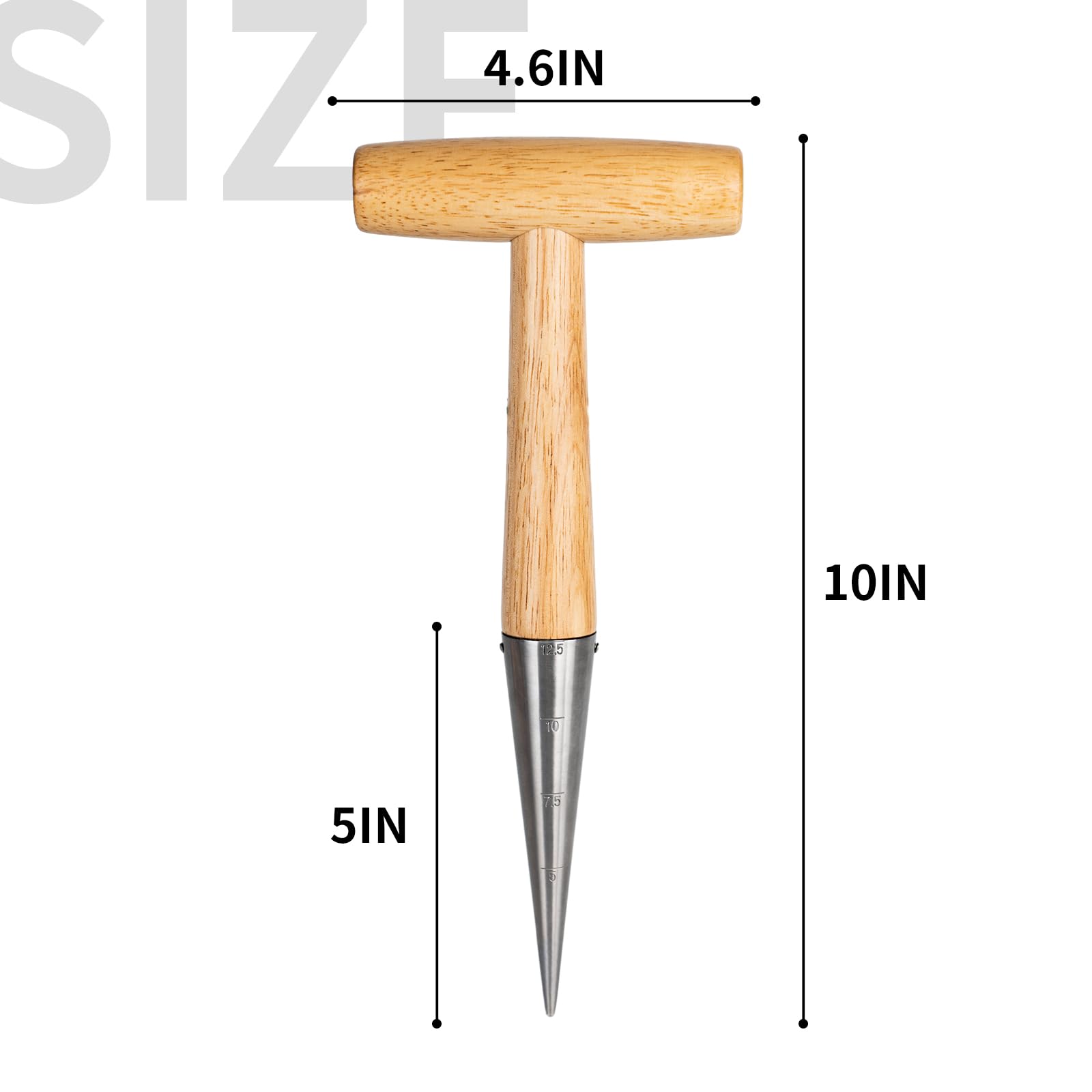 FLORA GUARD Hand Dibber Garden Tool, Seed Planter Tool with Wood Handle for Sowing Seed - 5" Seed Dispenser for Planting Steel Garden Dibber, Transplanting Plants,Planting Bulb,Digging