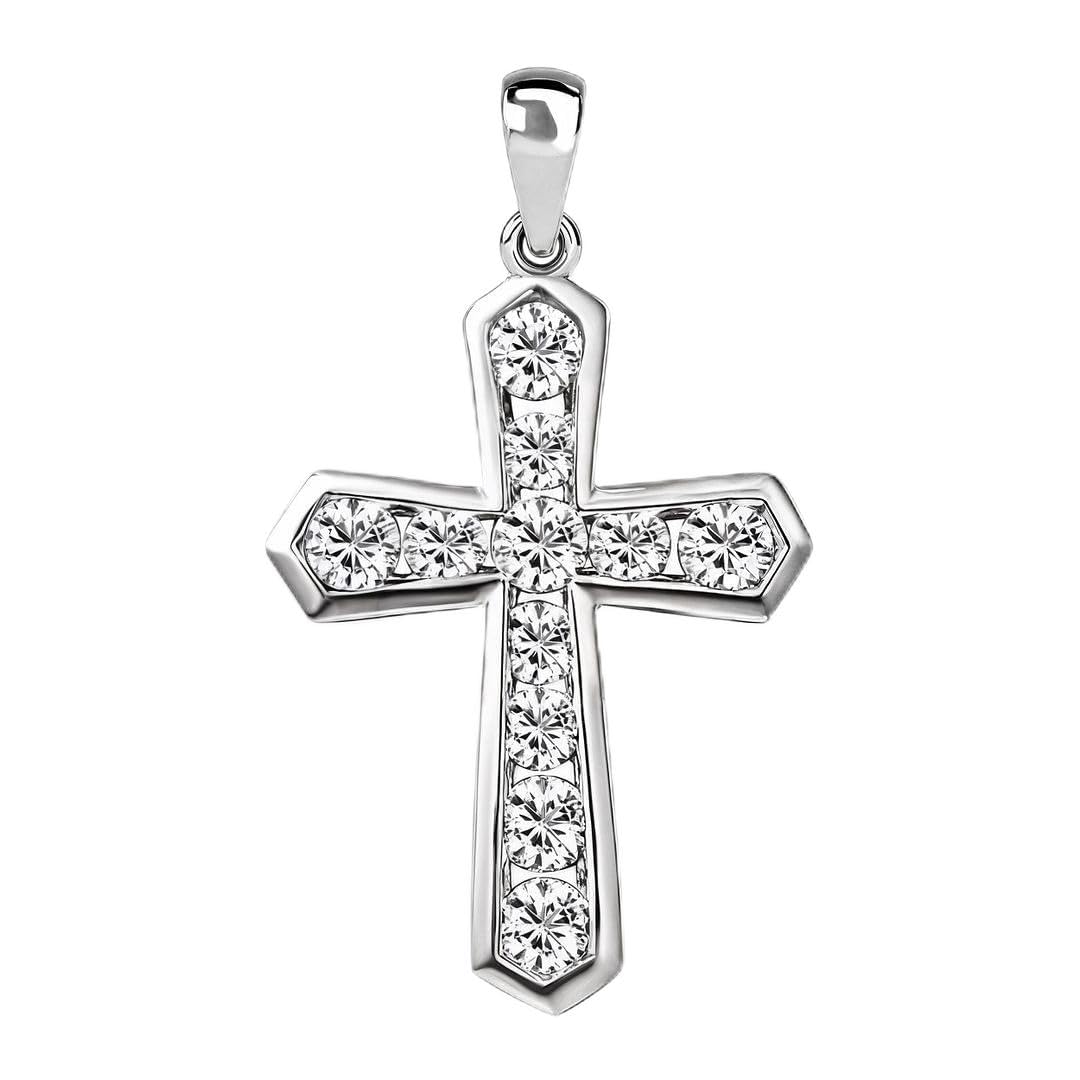 SHOP LC DELIVERING JOY Silver Cross Pendant for Women - Catholic Faith Religious Silver Pendant for Men - CZ Unique Sparkling Christian Jewelry Birthday Gifts