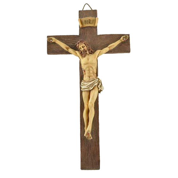 Handmade Jesus Crucifix Wall Cross - 9.65 Inch Vintage Religious Decor, Catholic Christian Home Wall Hanging, Resin Jesus Statue for Prayer Room, Ideal Gift for Baptism, First Communion & Easter