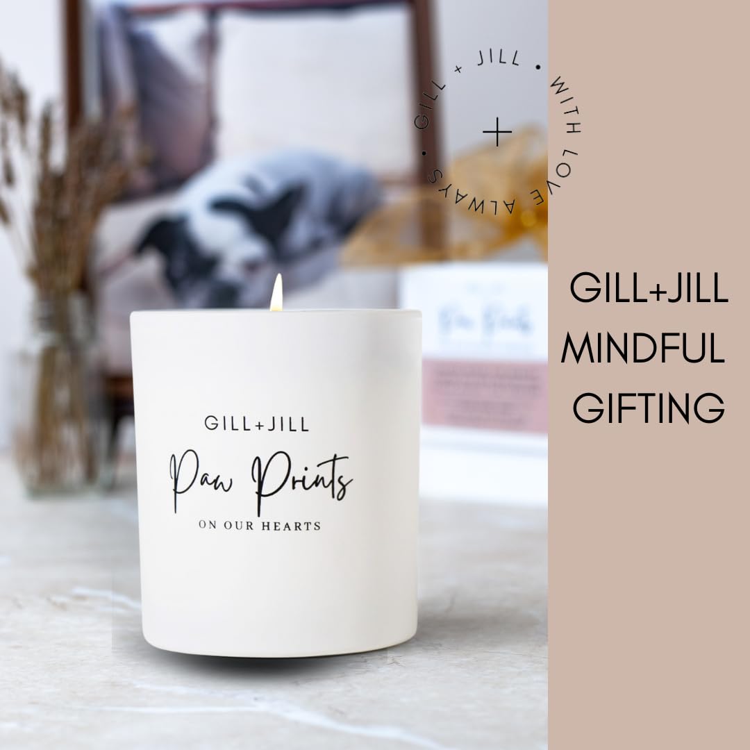Premium Paw Prints Pet Memorial Candle for Pet Loss Sympathy Gift, Memorial Candle, Rainbow Bridge Dog Gifts Paraffin-Free 100% Natural Soy Wax Blend with Clear Quartz, Tiger Eye and Coffee Beans