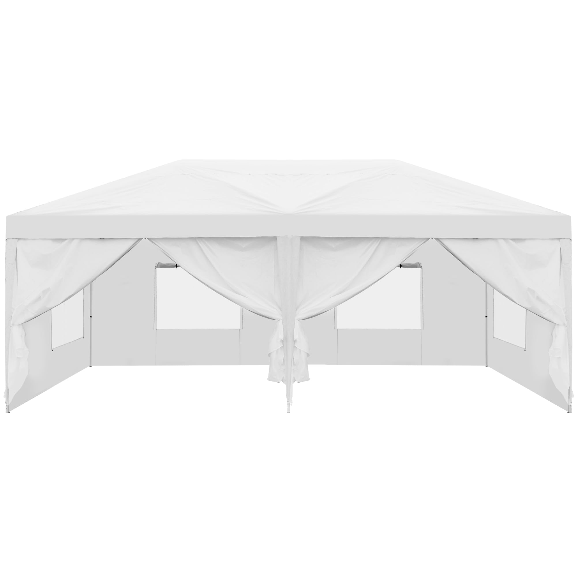 DWVO 10x20 Pop Up Canopy Tent with 6 Removable Sidewalls, Easy Set Up Outdoor Patio Canopy with 4 Mesh Windows, 6 Ropes, 12 Stakes & 1 Roller Bag for Outdoor Events, Party, Wedding, Birthday, White