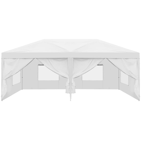 DWVO 10x20 Pop Up Canopy Tent with 6 Removable Sidewalls, Easy Set Up Outdoor Patio Canopy with 4 Mesh Windows, 6 Ropes, 12 Stakes & 1 Roller Bag for Outdoor Events, Party, Wedding, Birthday, White