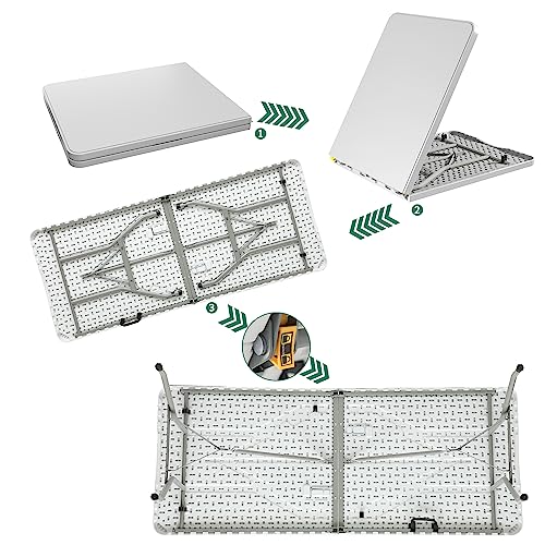 YITAHOME 6ft Folding Table, Heavy Duty Picnic Table w/1.5" Thick Tabletop, Portable Outdoor Folding Table w/Carrying Handle for Camping Picnic Parties/Indoor Events, White