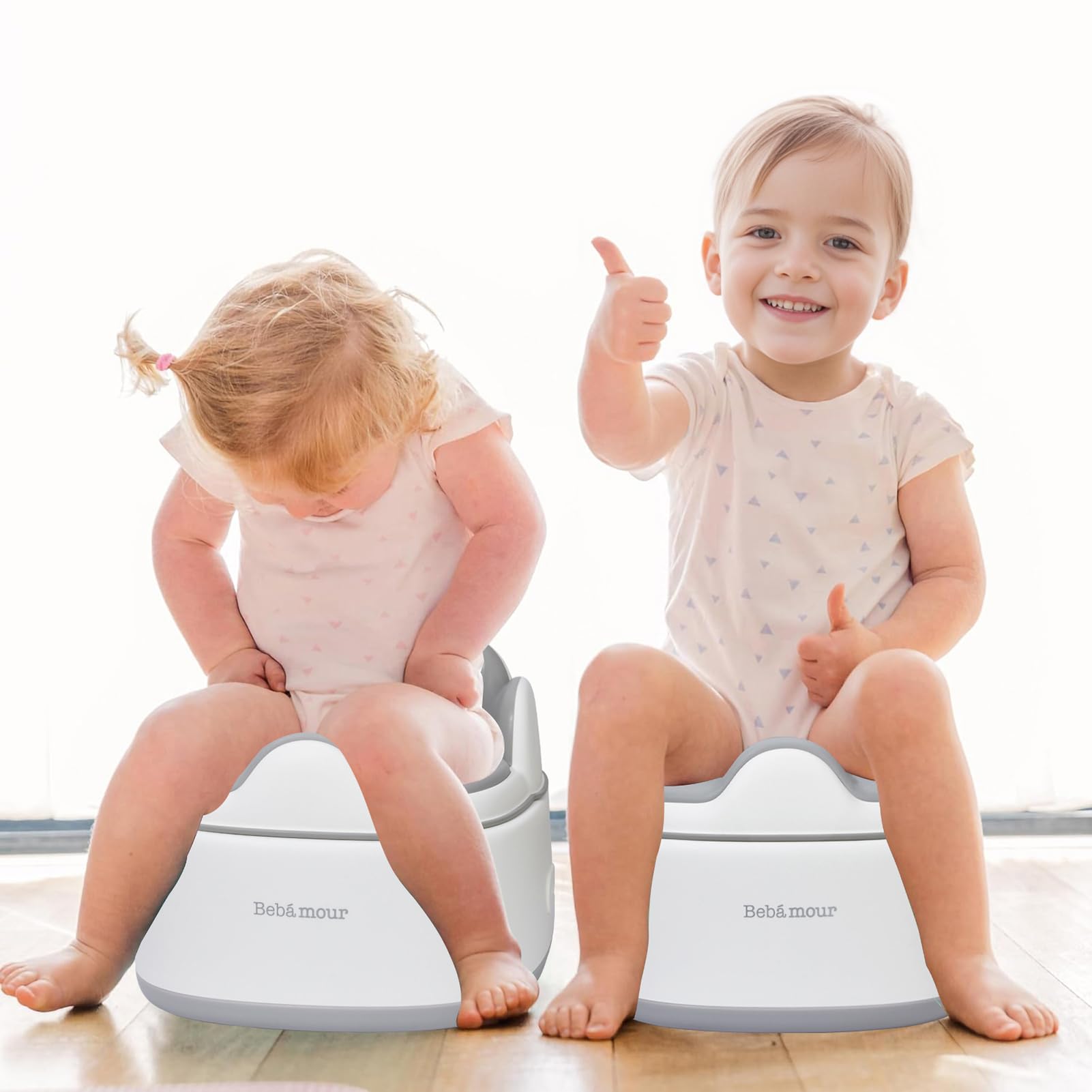 Bebamour Potty Training Toilet 3 in 1 Multi-Functional Potty Seat Detachable Baby Potty Step Stool Anti-Slip Stable Potty Training Toilet with 100 Pack Trash Bags for Baby Toddler Kids(Grey)