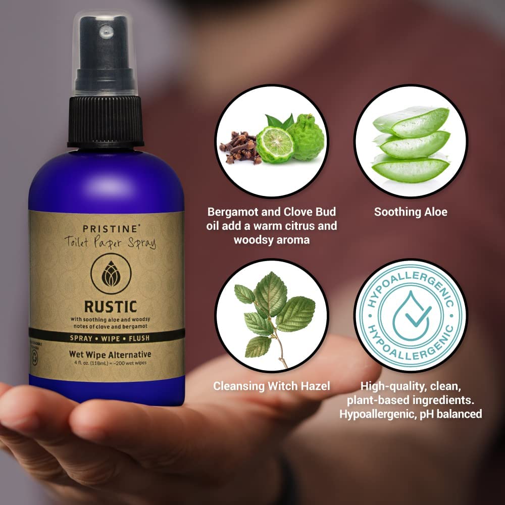 Pristine Toilet Paper Spray: As Seen on Shark Tank, the More Natural Alternative to Flushable Wet Wipes & Personal Cleansing Wipes, Spray Dry Toilet Paper to Create a Flushable Wipe - Rustic Bergamot