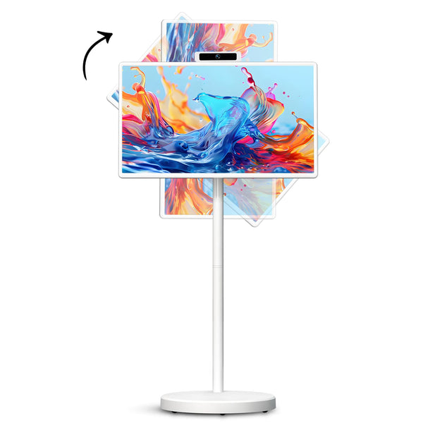 VLH 32 Inch Smart Portable TV, FHD Touch Screen Monitor on Wheels, Android 15, 8GB +128GB, Wireless Movable Display, EDLA-Certified, 5MP Camera, Speaker, 38,400 mAh Battery, HDMI (32'' White)