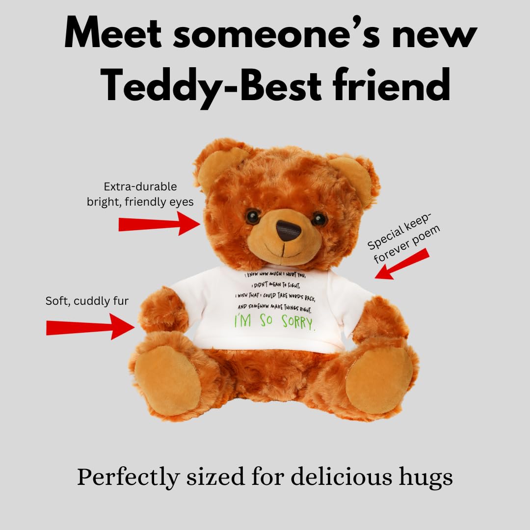 Teddy Bear with I'm Sorry T-Shirt – Plush 10" Brown Teddy with Sorry Poem That's Straight from Your Heart. Most Meaningful Apology Gift for Girlfriend, Boyfriend, Husband, Wife, Partner, Friend.
