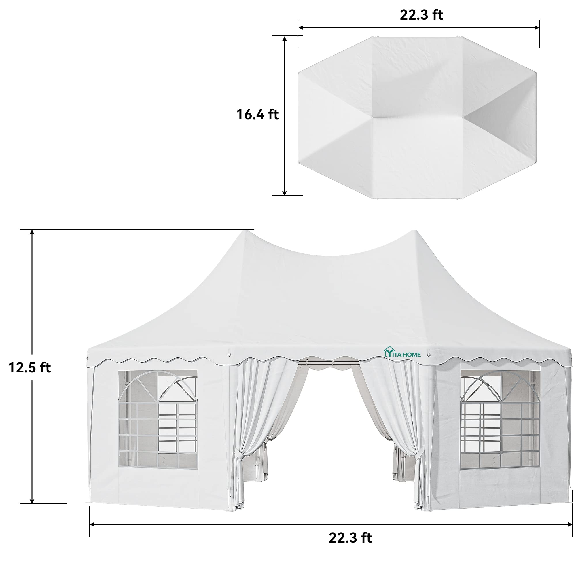 YITAHOME 22x16FT Party Tent Heavy Duty Wedding Canopy Event Shelter Upgraded Ripple Gazebo Large with Roof Removable Sidewalls Commercial