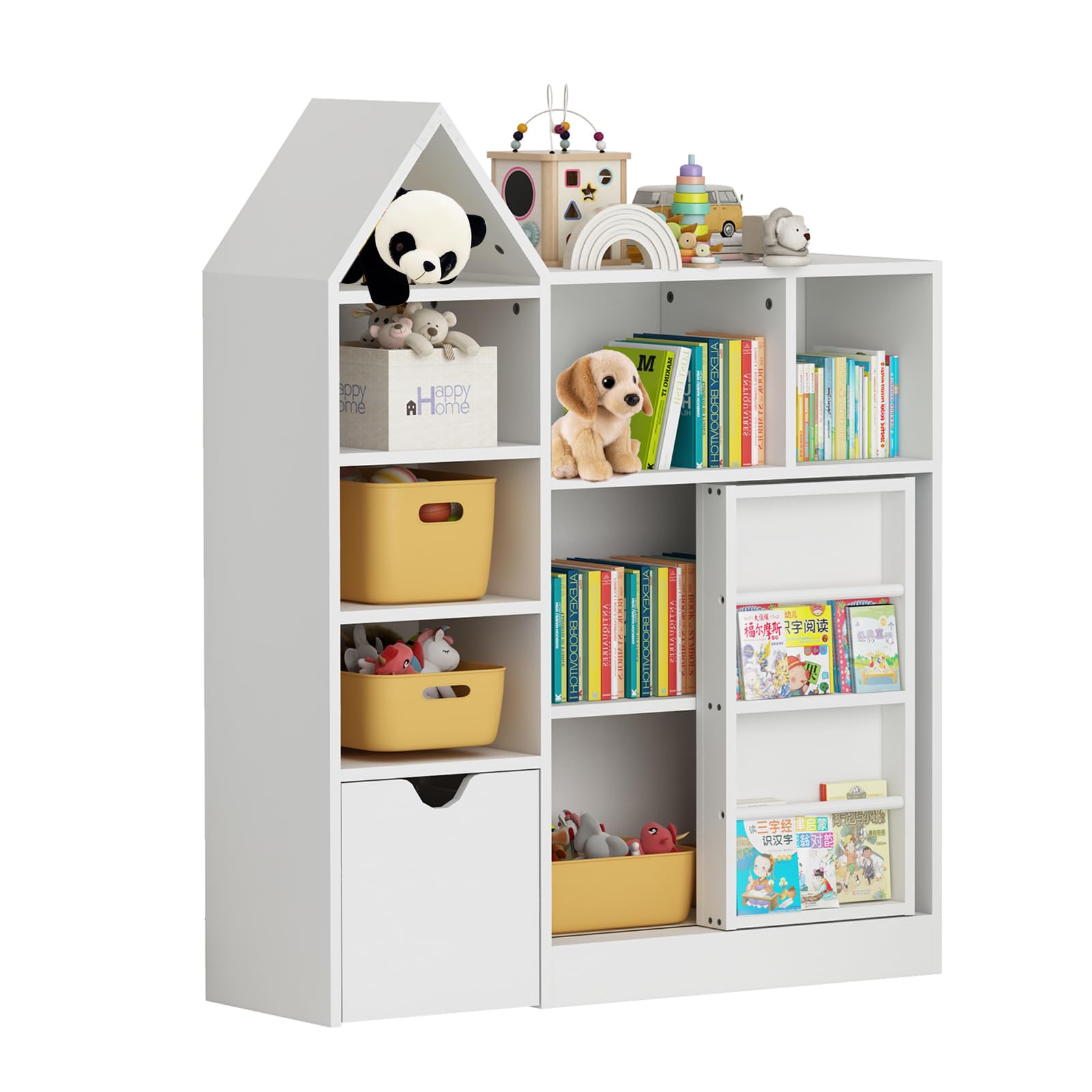 GarveeHome Toy and Book Organizer for Kids, Kids Toy Storage Organizer & Bookshelf, Multifunctional Storage Chest with 8 Storage Cubbies and Movable Drawers for Playroom, Kids Room, Living Room, White