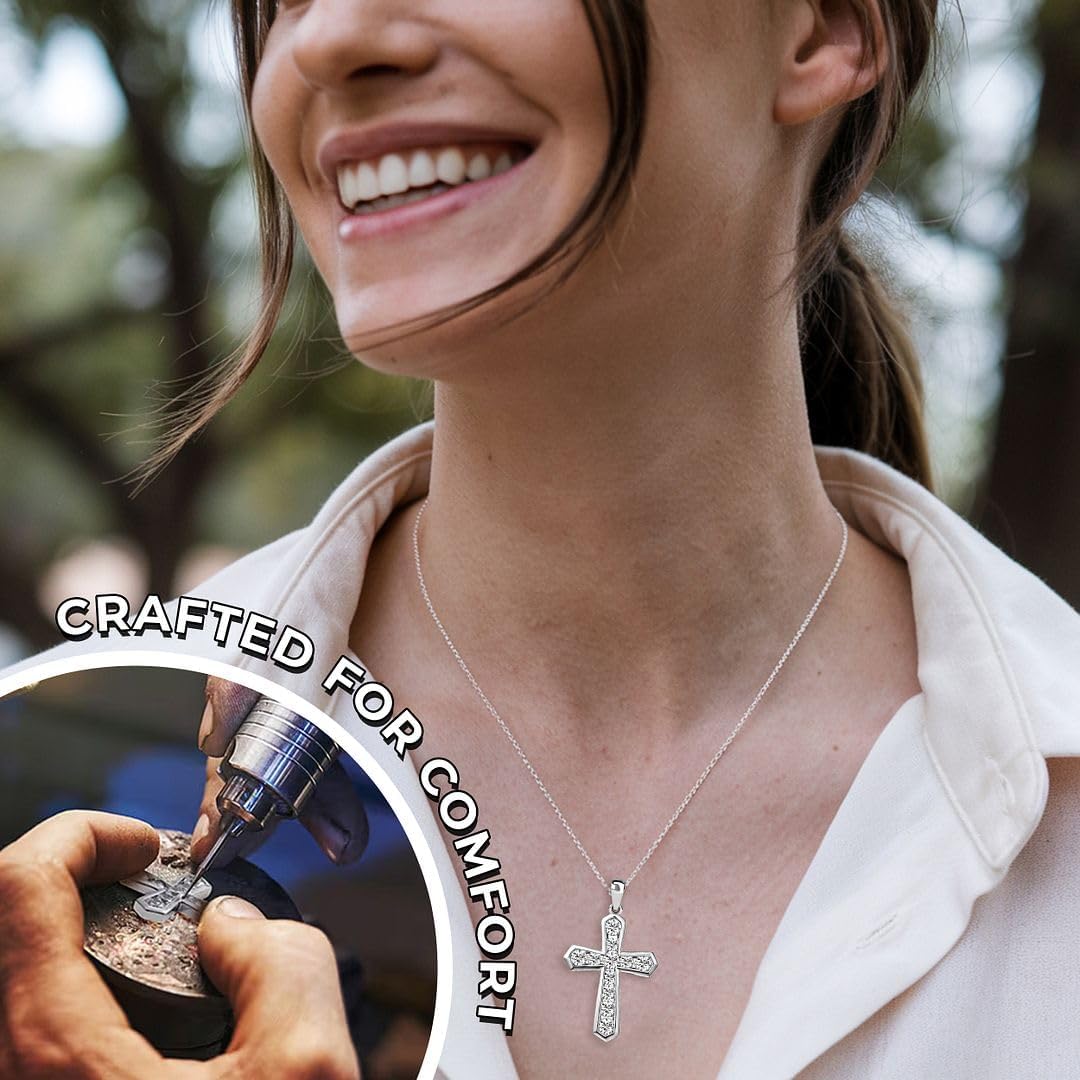 SHOP LC DELIVERING JOY Silver Cross Pendant for Women - Catholic Faith Religious Silver Pendant for Men - CZ Unique Sparkling Christian Jewelry Birthday Gifts