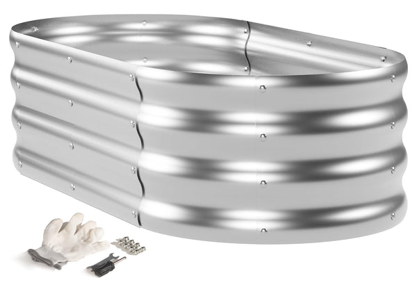 IDZO Large Oval Metal Raised Garden Bed Kit, Durable Silver Galvanized Raised Garden Bed Outdoor for Vegetables, Herbs, Flower, Easy to Install with Included Tools, 4x2x1 Feet