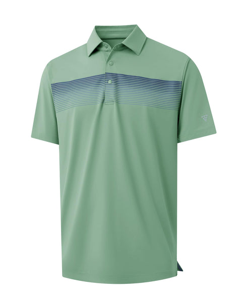 M MAELREG Golf Polo Shirts for Men Chest Striped Print Business Casual Collared Moisture Wicking Dry Fit Golf Polos Beryl Green