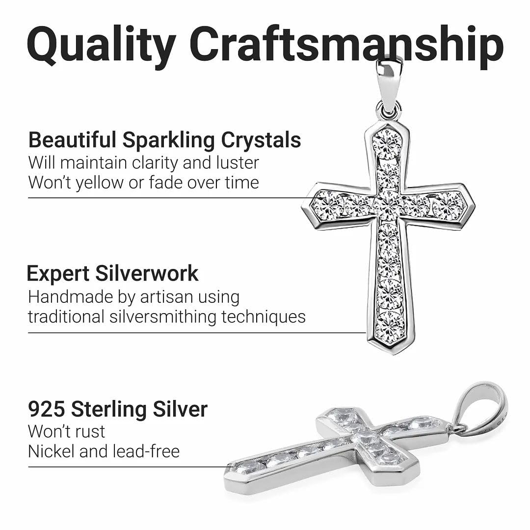 SHOP LC DELIVERING JOY Silver Cross Pendant for Women - Catholic Faith Religious Silver Pendant for Men - CZ Unique Sparkling Christian Jewelry Birthday Gifts