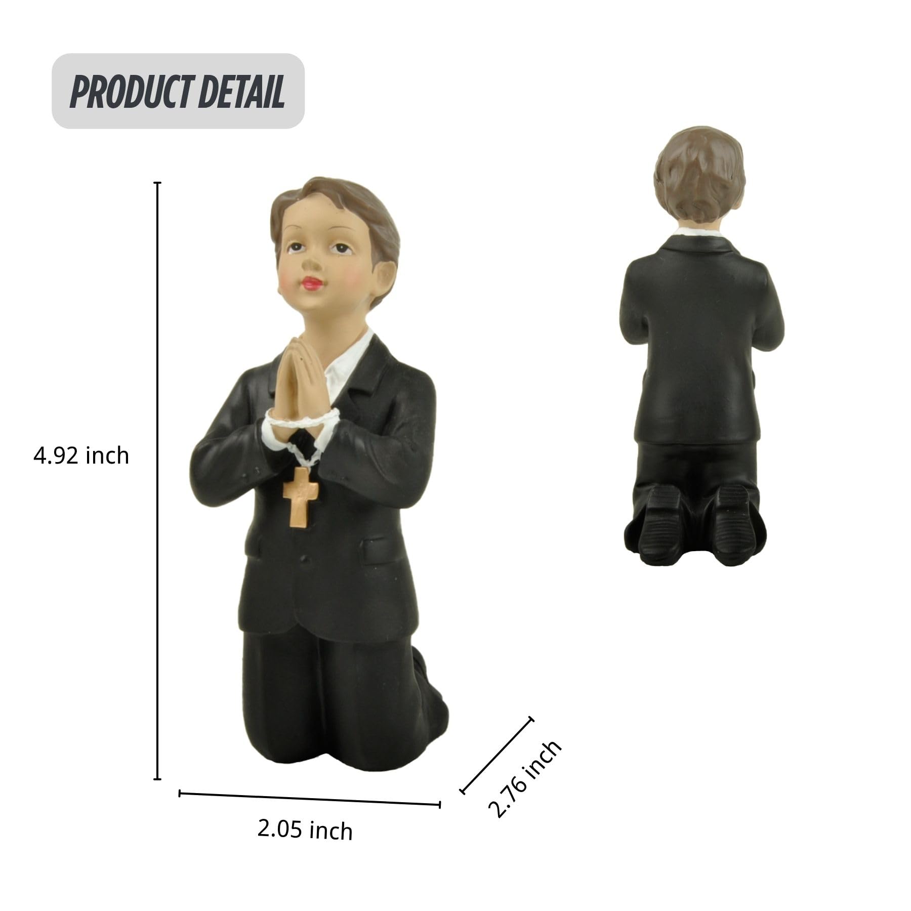 PlentifulHome First Holy Communion Boy Statue – 4.92” Resin Catholic Figurine, Baptism Gift for Boys, Religious Cake Topper, Table Centerpiece Keepsake