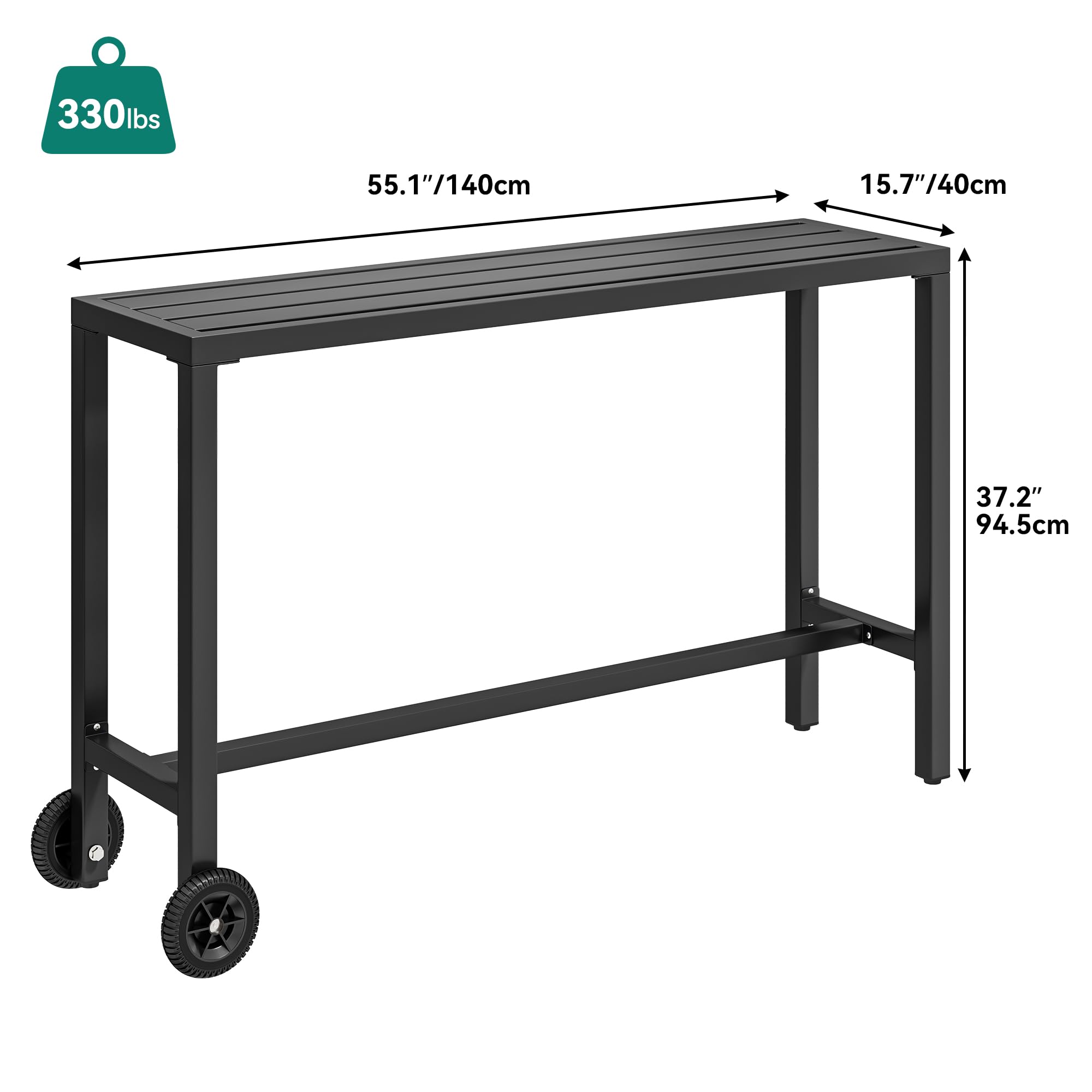YITAHOME 55" Outdoor Bar Table, Rectangle Narrow Counter Height Table, Ideal Bar Height Table for Balcony, Patio, Garden, Yard, Poolside, Black